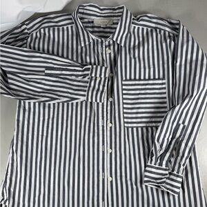 LOFT Oversized Cotton Boyfriend Striped Shirt L